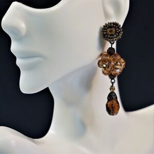 Shades Of Brown Dangle Earrings Beaded Glass Rhinestones Pierced